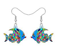 DOWAY Acrílico Lindo Tiburón Medusa Tortuga Pendientes Caballito De Mar Pulpo Cangrejo Joyería Animales Marinos Regalos Decorativos Para Mujeres Niñas (Pez)