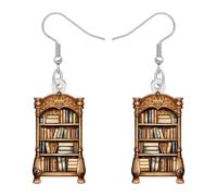 DOWAY Acrilico Vintage Estanteria Pendientes Colgantes,Vuelta a la Escuela Joyeria Graduacion Maestro Apreciacion Regalos para Lectores Amantes de los Libros Mujeres Bibliotecaria Bookworm (Café)