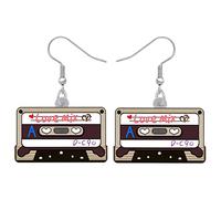 DOWAY Bonitos aretes de cinta de casete colgantes de acrílico retro con cinta mixtape para cubierta, regalos divertidos de los años 70 y 80, accesorios de fiesta para mujer, Acrílico, Sin piedra