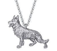 DOWAY Collar con colgante de perro pastor alemán chapado en oro rosa/plata envejecido, joyería de metal para mascotas, regalo de fiesta (acero inoxidable chapado en plata)