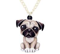 DOWAY Collar de acrílico con colgante de perro carlino dulce, joyería de moda para mascotas, decoración para mujeres, regalos de fiesta, 1.61 x 1.37 x 0.16 inches, Acrílico, Arenisca