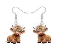 DOWAY Highland Vaca Regalos Acrílico Highlander Vaca Pendientes Colgante País Vaquera Joyería Quirky Hyland Vacas Regalos para Mujeres Niñas Mamá (Marrón)
