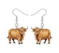 DOWAY Highland Vaca Regalos Acrílico Highlander Vaca Pendientes Colgante País Vaquera Joyería Quirky Hyland Vacas Regalos para Mujeres Niñas Mamá (Beige)