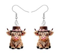 DOWAY Highland Vaca Regalos Acrílico Highlander Vaca Pendientes Colgante País Vaquera Joyería Quirky Hyland Vacas Regalos para Mujeres Niñas Mamá (Tan)