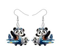 DOWAY Lindo Acrílico Piloto Panda Pendientes para la Mujer, Funky Avión Oso Joyería Extraño Aviación Regalos para Pilotos Auxiliares de Vuelo Panda Lover (Azul)