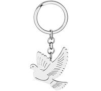 DOWAY Lindo llavero de paloma de acero inoxidable de oro de 18 quilates, palomas de pájaro, accesorios de regalo para mujeres y niñas, dijes de coche (chapado en plata)