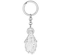 DOWAY Llavero de acero inoxidable con cruz de Jesús Virgen María Guadalupe para mujeres y niñas, regalos religiosos, Plata Virgen María B