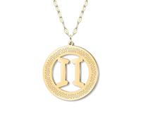 DOWAY Oro Círculo Zodiaco Collar 12 Constelación Signo De Acero Inoxidable Con 18 Quilates Chapado En Oro Joyería Horóscopo De Cumpleaños Regalos Para Los Amantes De La Astrología (Géminis)