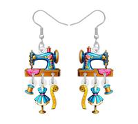 DOWAY Vintage Máquina de Coser Pendientes Hademade Tijeras Quilting Hierro Colgante Nostalgia 70s 80s Joyería Costura Regalos para Mujeres Niñas Quilters Costurera (Azul)