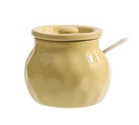 Dowbom Azucarero con tapa y cuchara, tarro de almacenamiento de 300 ml, recipiente de azúcar, azucarero, azucarera (amarillo)