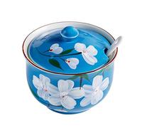 Dowbom Azucarero con tapa y cuchara, tarro de almacenamiento de 300 ml, recipiente de azúcar de flores, tarro de azúcar, azucarero (azul)