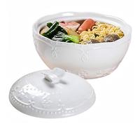 Dowbom Cuenco de sopa con tapa, cuenco poco profundo, cuenco de fideos Udon, cuenco de cerámica para ramen, cuencos grandes (blanco, 24 onzas)