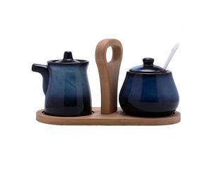 Dowbom Juego japonés de crema y azúcar para barra de café, juegos de crema y azúcar, juego de azucarero y crema, juego de café degradado (A, juego de 3), DB-TG-017