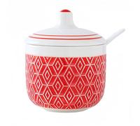 Dowbom Sal, azucarera de porcelana de color sólido, para barra de café, azucarero con tapa y cuchara (rojo-B,10 onzas), DB-TG-013