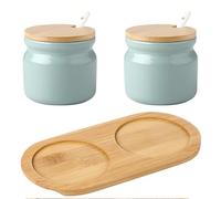 Dowbom Tarro de almacenamiento de 300 ml, contenedor de azúcar, azucarero con tapa y cuchara, azucarera (azul juego de 2)