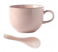 Dowbom Taza de sopa con asa y cuchara, cuenco de sopa para microondas, taza de sopa de cerámica, cuenco de desayuno, taza de caldo (rosa, 24 onzas)