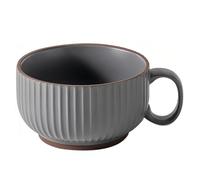 Dowbom Taza de sopa con tapa, 450 ml, tazón de sopa para microondas, taza de sopa de cerámica pequeña (gris)