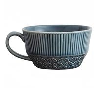 Dowbom Taza de sopa de cerámica con asa, taza de café de 500 ml, cuenco profundo de cereales para tazón de desayuno, taza de café (azul, 17 onzas)