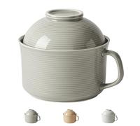 Dowbom Tazón de sopa con tapa, cuenco de porcelana para ramen de 1000 ml, fideos instantáneos, apto para microondas, taza de sopa grande (gris)
