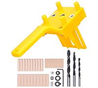 Dowel Jig Kit 41 Pcs | Auto - Centering Drill Guide for Woodworking | Adjustable Fence for Straight Holes/Perimeter Joining/Cabinet Making | High - Accuracy with Metal Bushings (Yellow)