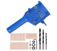 Dowel Jig Kit 41 Pcs | Auto - Centering Drill Guide for Woodworking | Adjustable Fence for Straight Holes/Perimeter Joining/Cabinet Making | High - Accuracy with Metal Bushings (Blue)