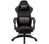 Dowinx Silla de gaming con cojín de primavera, silla de carreras para gamer con masaje lumbar, sillón ergonómico para gaming con reposapiés, silla de oficina de piel sintética negra