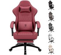 Dowinx Silla de gaming con cojín de primavera, silla de carreras para gamer con masaje, sillón ergonómico para gaming, con reposapiés, silla de oficina, piel sintética, color rojo