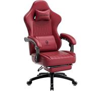 Dowinx Silla de gaming con cojín de primavera, silla de carreras para gamer con masaje, sillón ergonómico para gaming, con reposapiés, silla de oficina, piel sintética, color rojo
