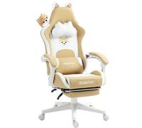 Dowinx Silla de gaming con orejas de perro para niñas, masaje ergonómico, silla gamer con soporte lumbar, silla de juegos con reposapiés ajustable y reposacabezas para adultos, soporta hasta 135 kg