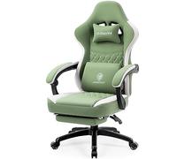 Dowinx Silla de gaming de tela con cojín de gel y cojín de muelles ensacados, silla de oficina ergonómica con reposapiés, masaje, sillón gamer para adultos, color verde