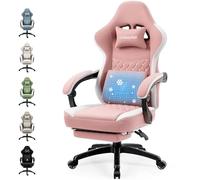 Dowinx Silla de Gaming de Tela con cojín de muelles ensacados, sillón de Masaje con reposapiés, Silla ergonómica de PC, Silla de Oficina, 150 kg,Rosa