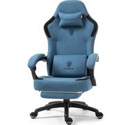 Dowinx Silla de gaming de tela con cojín de primavera, sillón para juegos de masaje con reposapiés, silla ergonómica para PC, silla de oficina, 150 kg, color azul