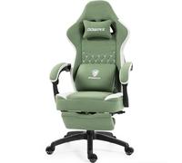 Dowinx Silla de gaming de tela con reposapiés extensible y plegable, silla de oficina ergonómica con cojín de gel y cojín de muelles ensacados, masaje, sillón gamer para adultos, color verde