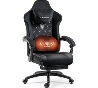 Dowinx Silla de Gaming de Tela con Soporte Lumbar de Masaje calentado, Silla para Gamer con Bolsa, cojín de Primavera y reposapiés, Color Negro