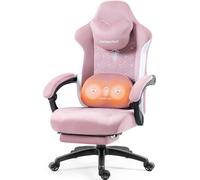 Dowinx Silla de gaming de tela con soporte lumbar de masaje calentado, silla para gamer, con funda, cojín de primavera y reposapiés, soporta hasta 150 kg de carga (rosa)