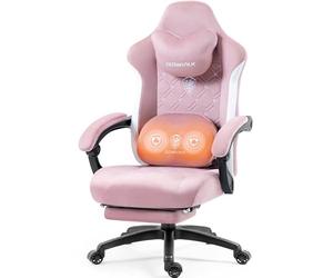 Dowinx Silla de gaming de tela con soporte lumbar de masaje calentado, silla para gamer, con funda, cojín de primavera y reposapiés, soporta hasta 150 kg de carga (rosa)