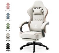 Dowinx Silla de Gaming de Tela, sillón de Masaje con reposapiés, Silla ergonómica de PC, Silla de Oficina, 150 kg, Color Beige