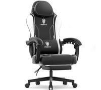 Dowinx Silla de gaming Racing Gamer con cojín de primavera, sillón ergonómico para gaming con masaje lumbar, silla de oficina de cuero PU silla PC silla respaldo ancho 150 kg, blanco