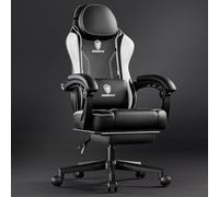 Dowinx Silla de gaming Racing Gamer, silla ergonómica para gaming con soporte lumbar, silla de gaming, de piel sintética, respaldo ancho de 150 kg, color blanco