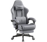 Dowinx Silla de juego con cojín de primavera, transpirable, de tela de, ergonómica, con reposacabezas, silla de escritorio giratoria con reposapiés (gris)