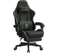 Dowinx Silla de Juego con Cojín de Primavera, Transpirable, de Tela de, Ergonómica, con Reposacabezas, Silla de Escritorio Giratoria con Reposapiés (Negro y Verde)