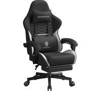 Dowinx Silla de Juego con Cojín de Primavera, Transpirable, de Tela de, Ergonómica, con Reposacabezas, Silla de Escritorio Giratoria con Reposapiés (Negro y Blanco)