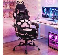 Dowinx - Silla de juego ergonómica con reposapiés, diseño de patas de gato, tejido sin alas ajustable, para adultos, polvo NOI