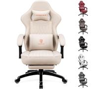 Dowinx Silla de Juegos con cojín de Primavera, Silla de Juegos de Carreras con Soporte Lumbar de Masaje, sillón ergonómico para Juegos con reposapiés, Silla de Oficina de Piel sintética Blanca