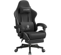 Dowinx Silla de Juegos con Cojín de Primavera, Transpirable, de Tela de, Ergonómica, con Reposacabezas, Silla de Escritorio Giratoria con Reposapiés (Negro)