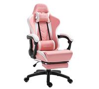 Dowinx Silla ergonómica para videojuegos con soporte lumbar de masaje, respaldo de silla de oficina de PC, silla giratoria ajustable con reposapiés (negro y rosa)