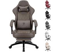 Dowinx Silla Gaming, Cojín Plano Ancho, Silla Gamer con Reposapiés, Silla Gamer con Soporte Lumbar, Silla Ergonómica con Masaje, Silla Racing Ajustable para PC, Marrón