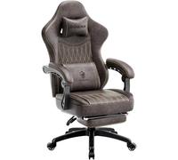 Dowinx Silla Gaming, Cojín Plano Ancho Sillón Gamer con Reposapiés, Silla Gamer con Soporte Lumbar, Sillón Ergonómico con Masaje, Racing Silla Ajustable para PC, Marrón