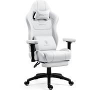 Dowinx Silla Gaming de Tela con cojín de muelles ensacados, sillón ergonómico para Gaming con función de Masaje, Silla de Oficina Grande y Alta con reposapiés XXL, Color Blanco
