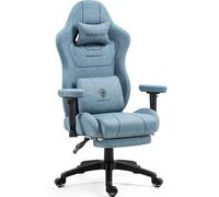 Dowinx Silla Gaming de Tela con cojín de muelles ensacados, sillón ergonómico para Gaming con función de Masaje, Silla de Oficina Grande y Alta con reposapiés XXL, Azul